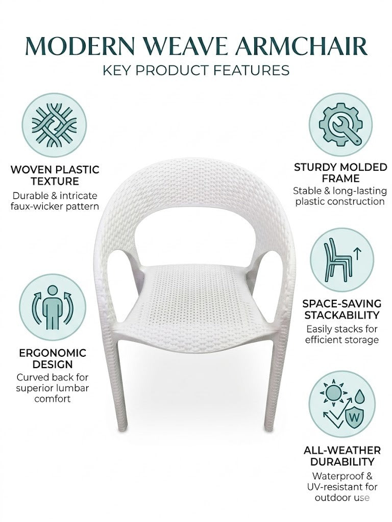 Luxury White Rattan-Effect Premium Plastic Armchair