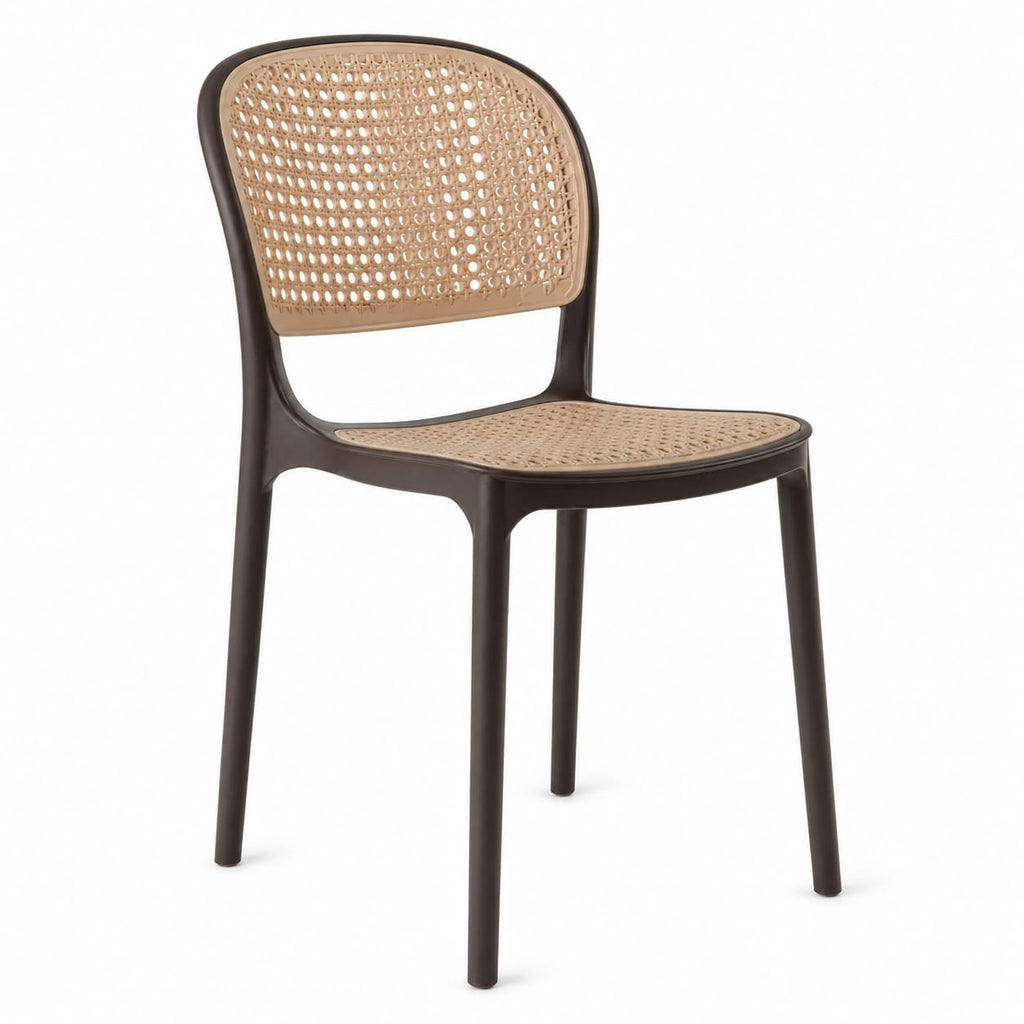 Modern Sculptural Dining Chair – Ergonomic Armchair with Mid-Century Flair, Durable Matte Polypropylene, Stackable Accent Seating for Dining Room, Patio, or Home Office – Brown