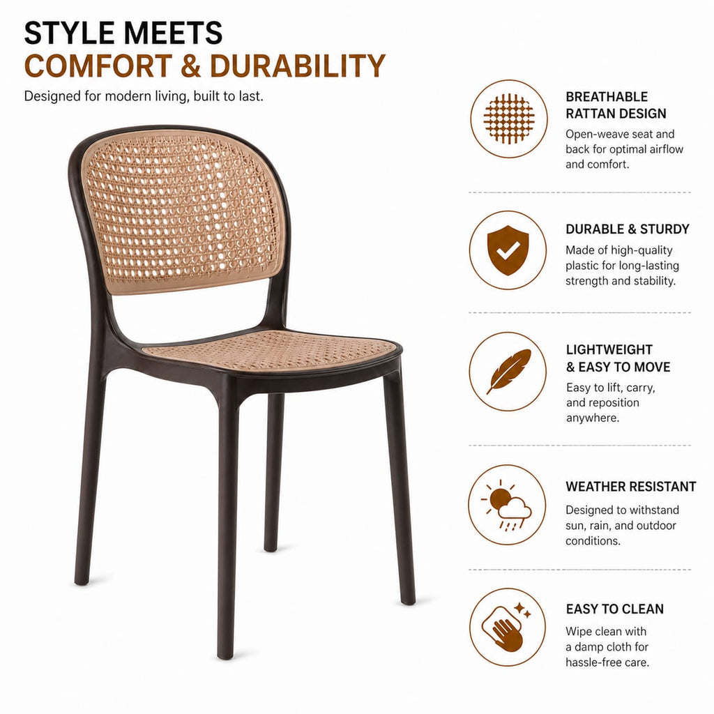 Modern Sculptural Dining Chair – Ergonomic Armchair with Mid-Century Flair, Durable Matte Polypropylene, Stackable Accent Seating for Dining Room, Patio, or Home Office – Brown