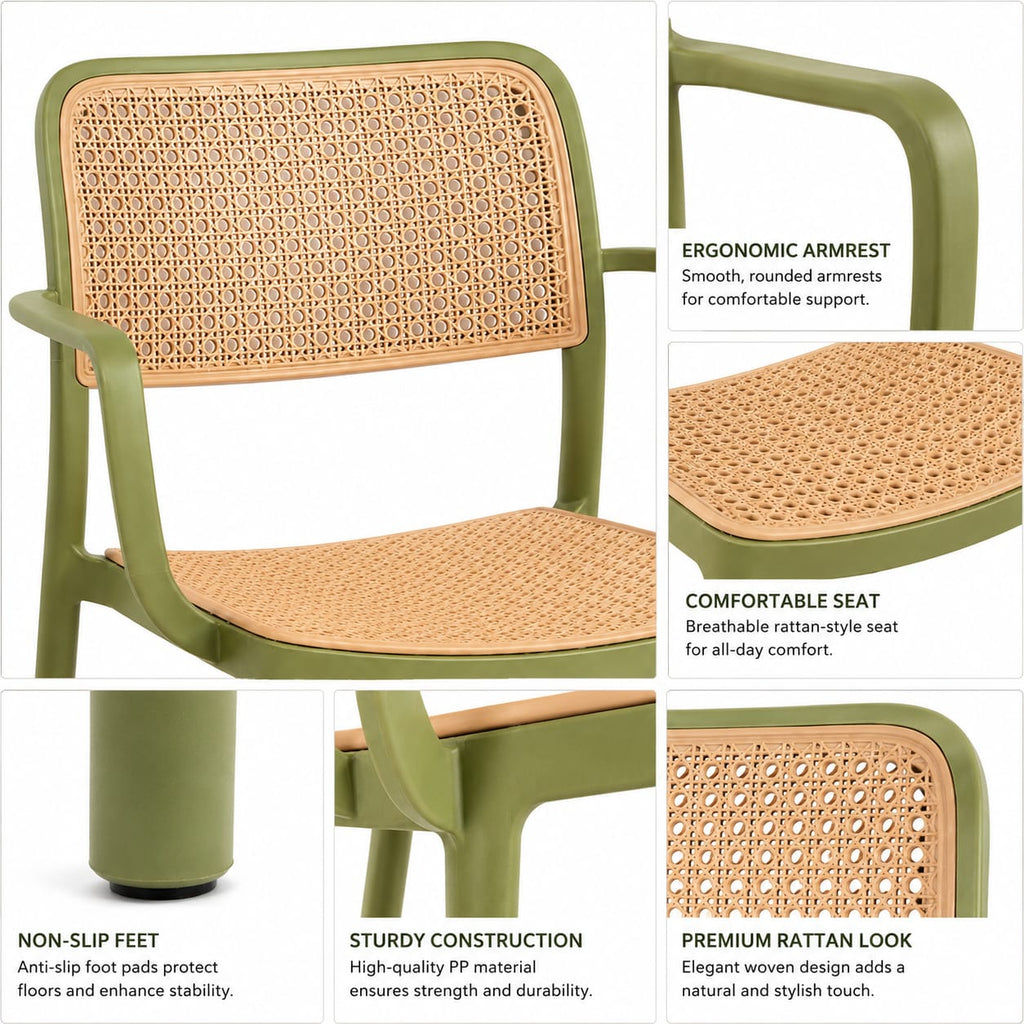 Modern Rattan Style Armchair – Olive Green
