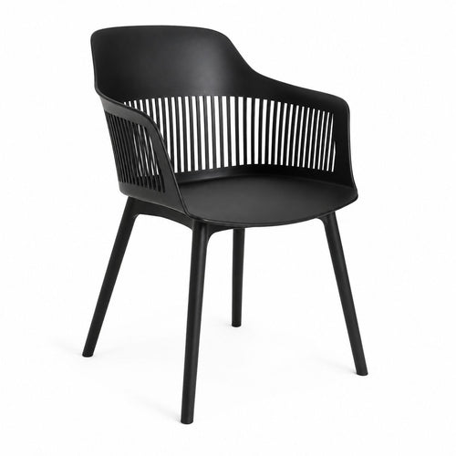 Modern Black Plastic Arm Dining Chair with Breathable Backrest and Durable Legs, Stylish Café and Restaurant Seating for Home or Balcony