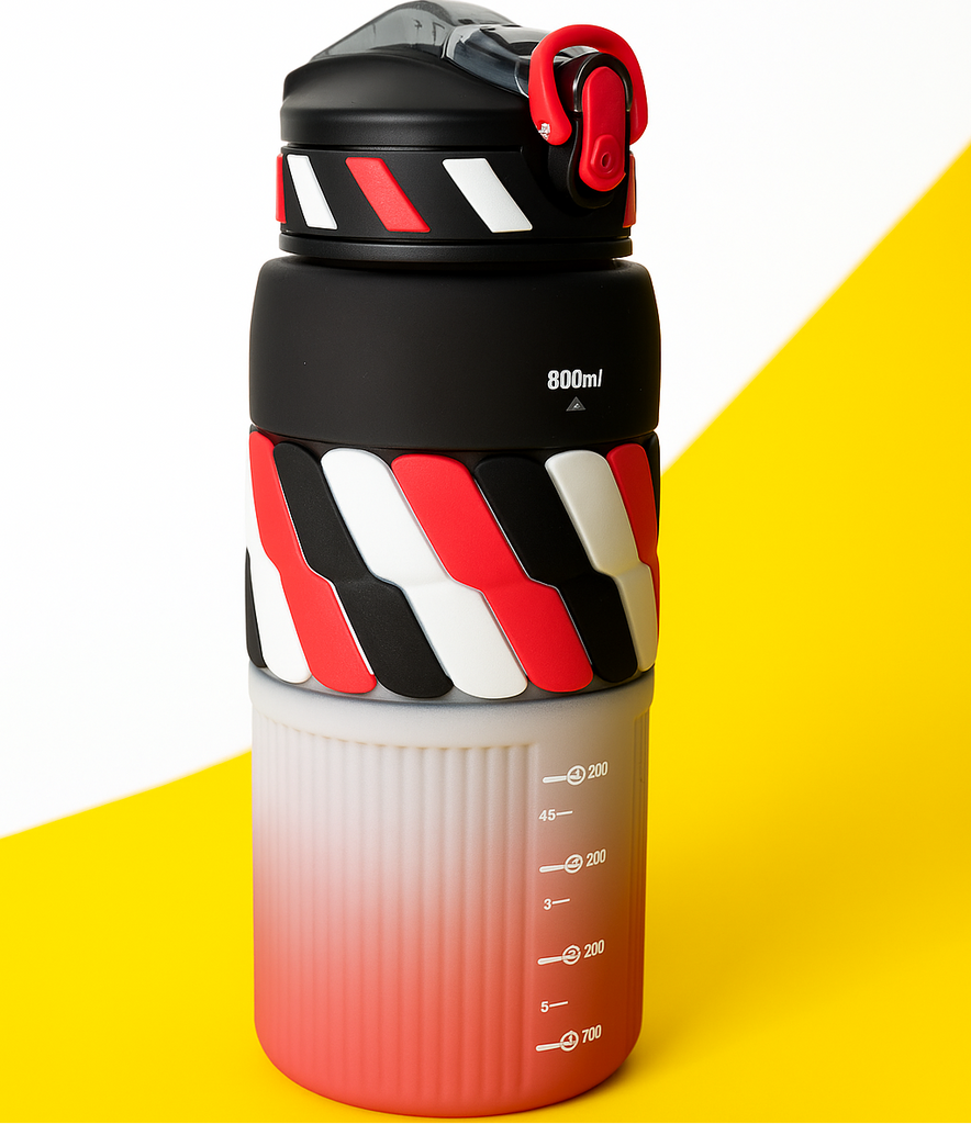 Gradient Sports Water Bottle – 800ml (with Anti-Slip Silicone Grip & Locking Cap)