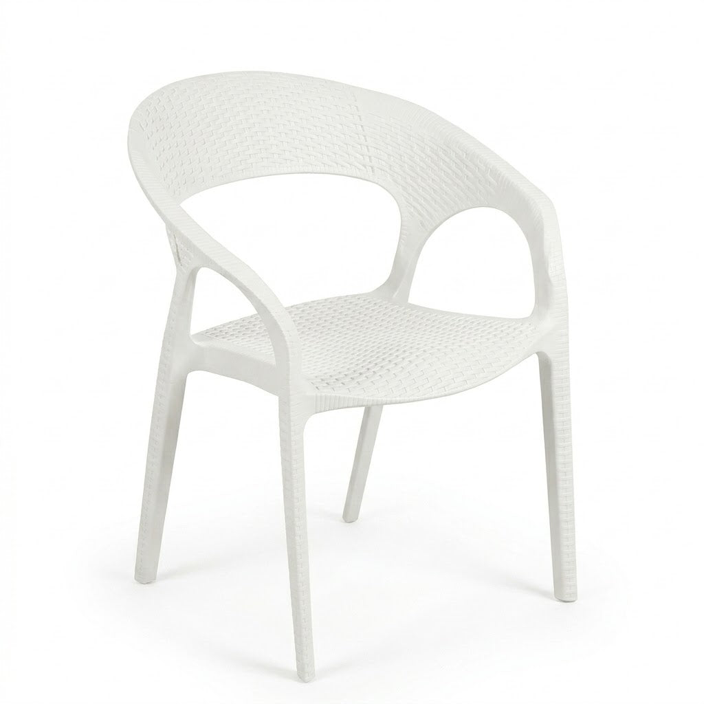 Luxury White Rattan-Effect Premium Plastic Armchair