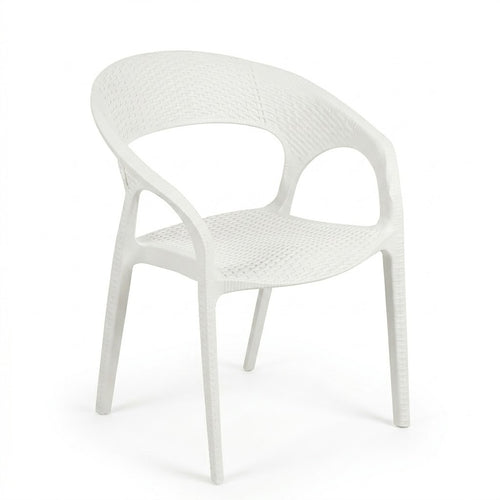 Luxury White Rattan-Effect Premium Plastic Armchair