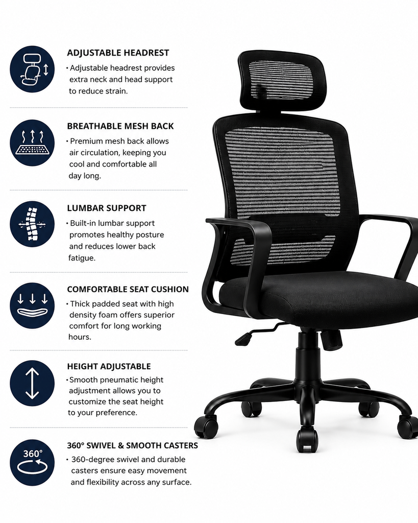 ECCO MB BLACK CHAIR WITH HEADREST