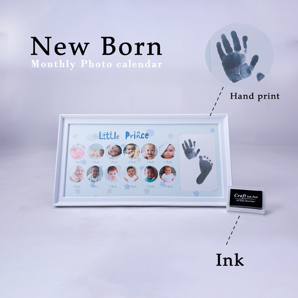 New Born Monthly Photo Calendar Frame – “Little Prince” Handprint & Footprint Keepsake