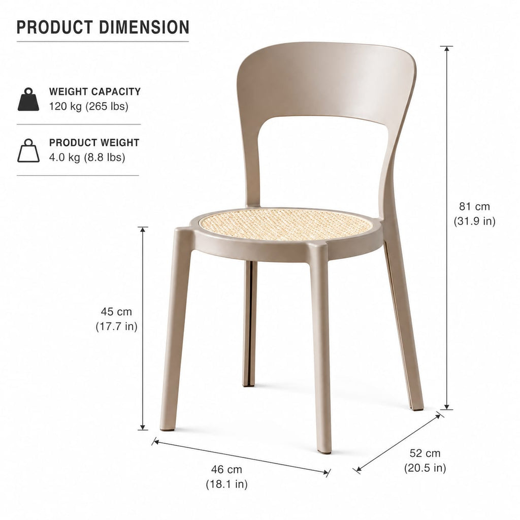 Modern Minimalist Dining Chair with Cane Seat & Durable Plastic Frame – Beige Finish