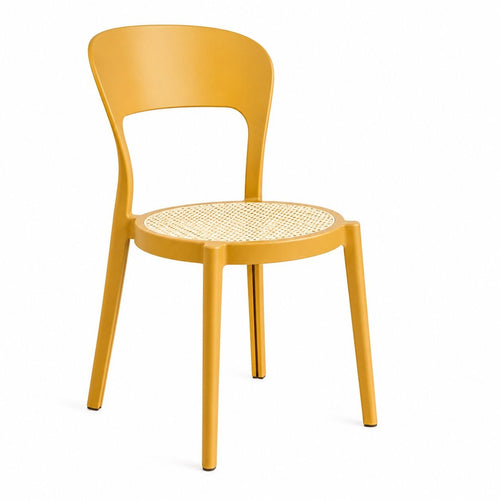 Modern Yellow Dining Chair with Cane Seat – Minimalist Plastic Frame Accent Chair