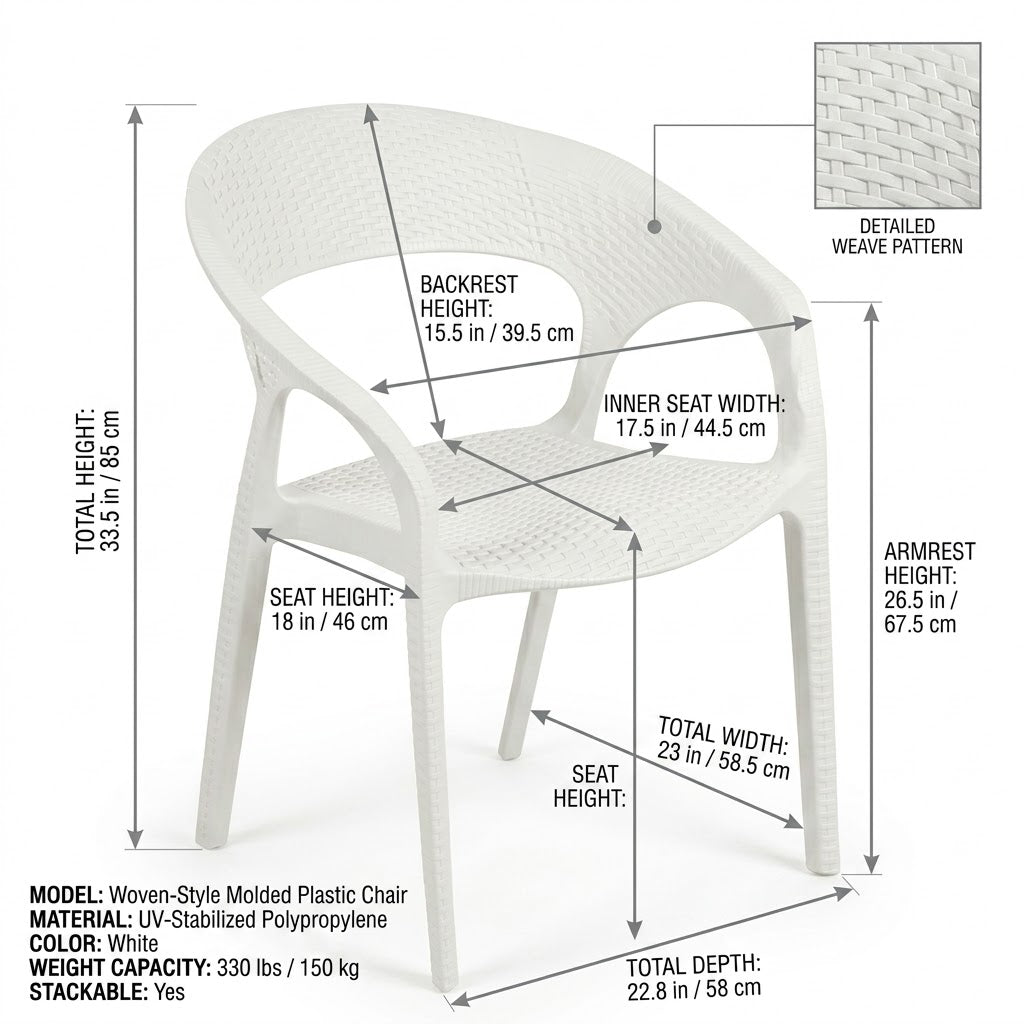 Luxury White Rattan-Effect Premium Plastic Armchair