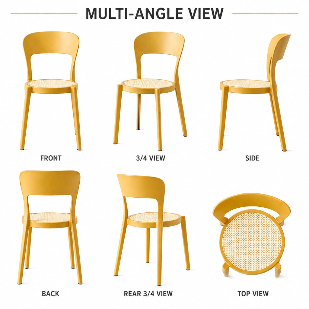 Modern Yellow Dining Chair with Cane Seat – Minimalist Plastic Frame Accent Chair