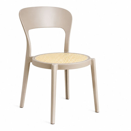Modern Minimalist Dining Chair with Cane Seat & Durable Plastic Frame – Beige Finish