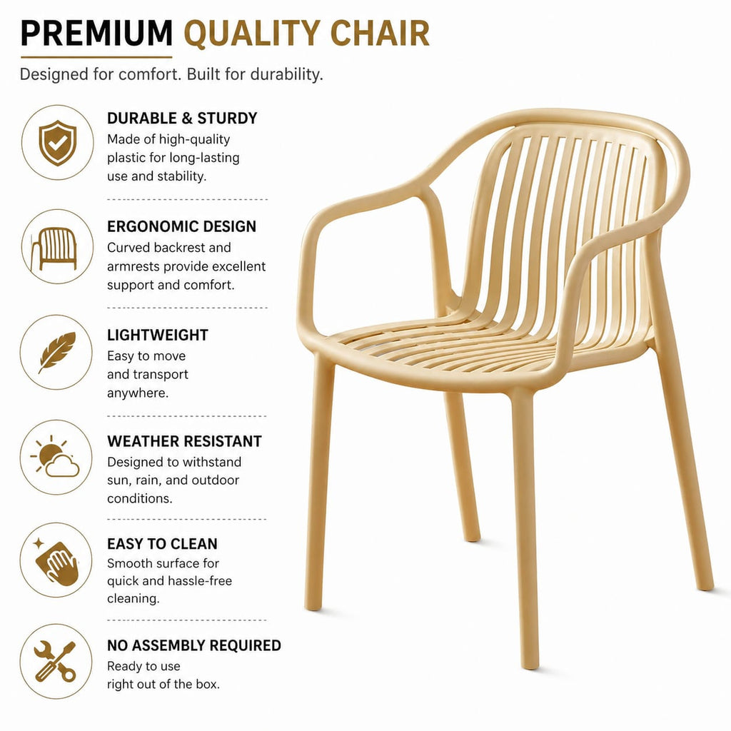 Modern Design New Stackable Polypropylene Outdoor Garden Dining Chair Armrest Kitchen School and Home Furniture Use