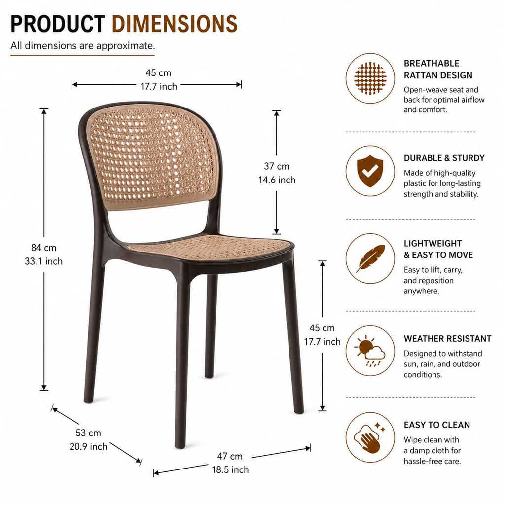 Modern Sculptural Dining Chair – Ergonomic Armchair with Mid-Century Flair, Durable Matte Polypropylene, Stackable Accent Seating for Dining Room, Patio, or Home Office – Brown