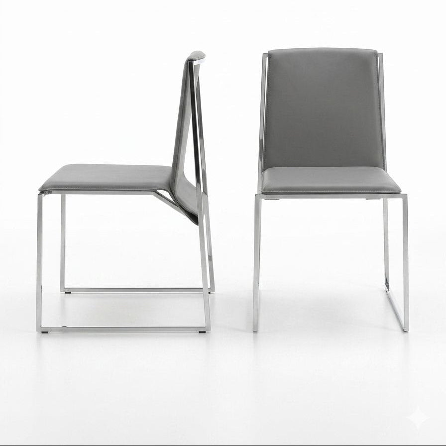 Modern Grey Upholstered Dining Chair with Metal Sled Base | Minimalist Armless Kitchen & Restaurant Chair | Contemporary Home Furniture