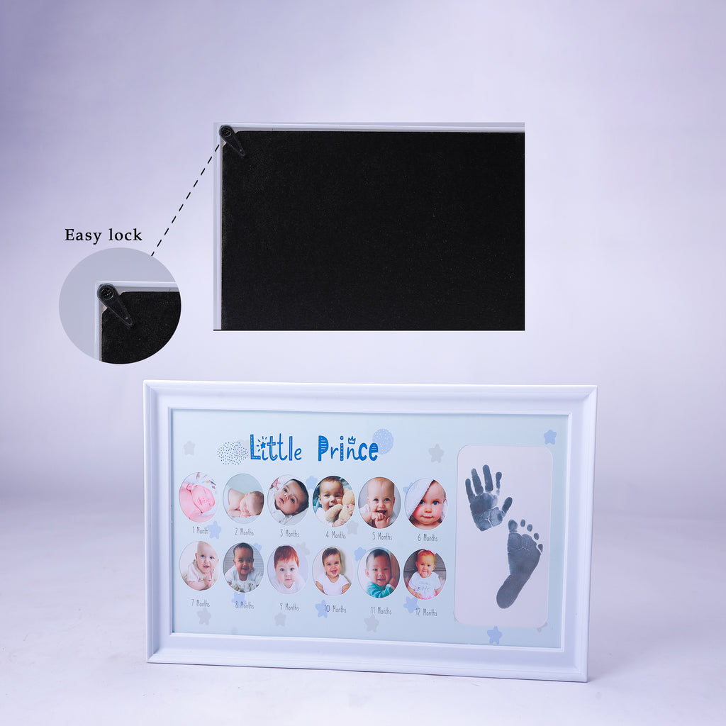 New Born Monthly Photo Calendar Frame – “Little Prince” Handprint & Footprint Keepsake