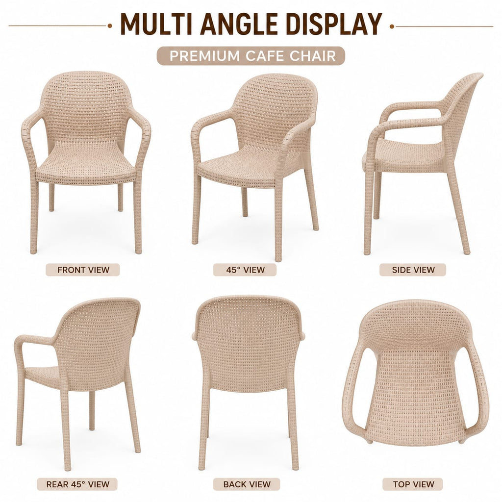 Luxury Beige Rattan-Effect Premium Plastic Armchair