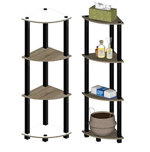 4 Tier Corner Standing Wall Shelf Display Rack Furniture Turn-N-Tube End Table Display Rack, Hallway, Living Room, Metal, Easy Assembly, Space Saving, Industrial