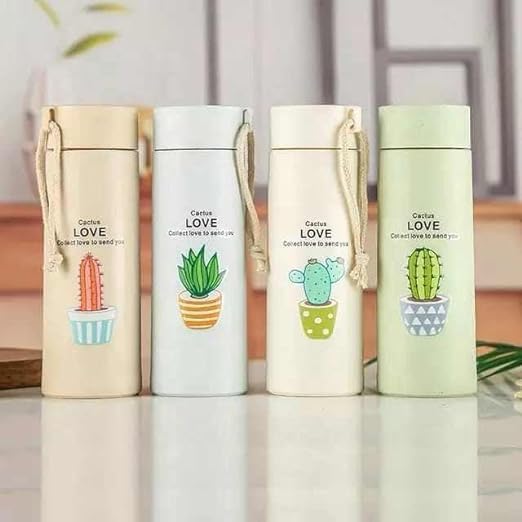 Plant Glass Water Bottle with Protective Cover | Glass Water Bottle for Fridge, Home, Office, Gym, Travel | BPA Free Water Bottle Glass | Cool Bottle | 400ml