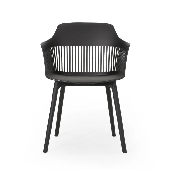 Modern Black Plastic Arm Dining Chair with Breathable Backrest and Durable Legs, Stylish Café and Restaurant Seating for Home or Balcony