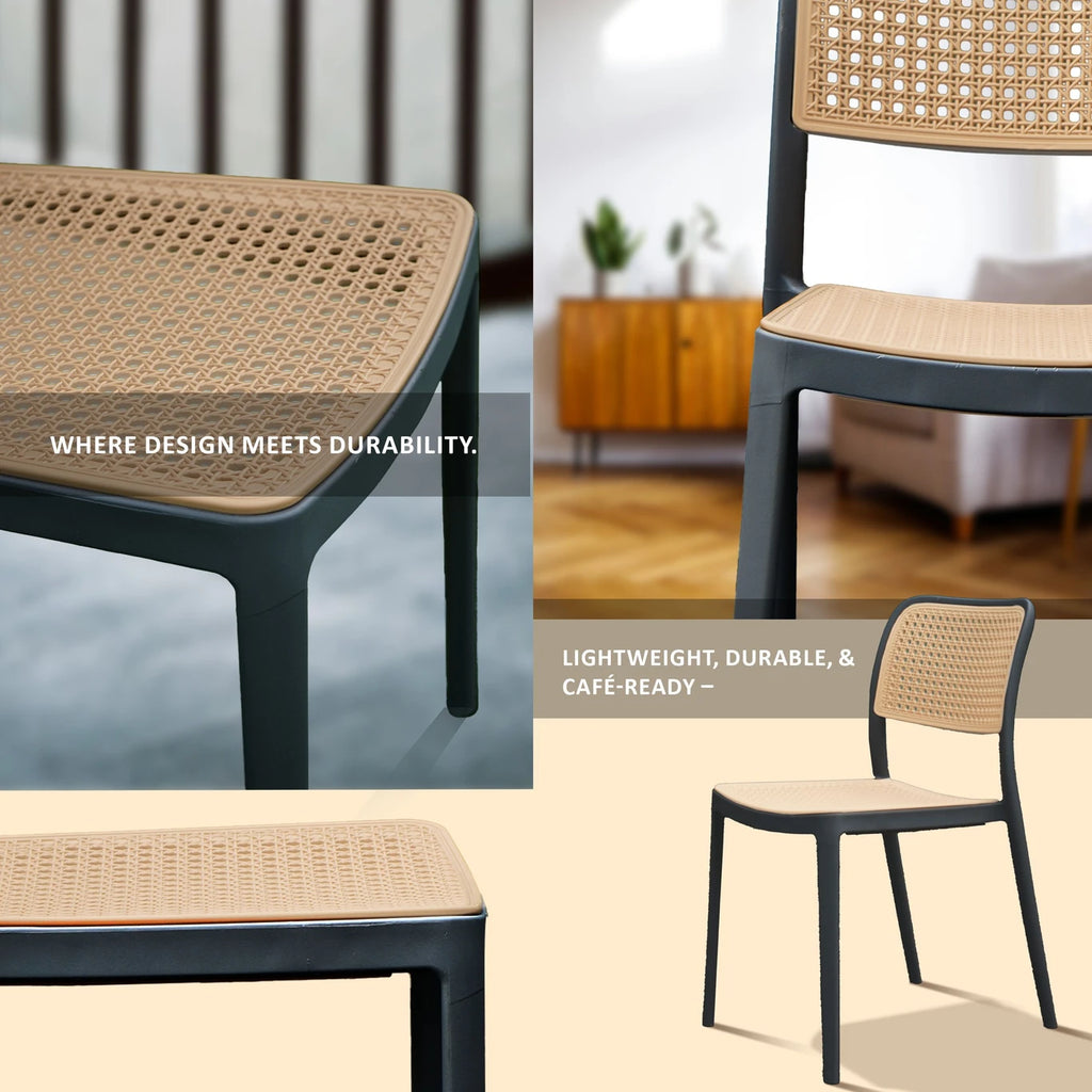 Modern Sculptural Dining Chair – Ergonomic Armchair with Mid-Century Flair, Durable Matte Polypropylene, Stackable Accent Seating for Dining Room, Patio, or Home Office – Sandy Beige