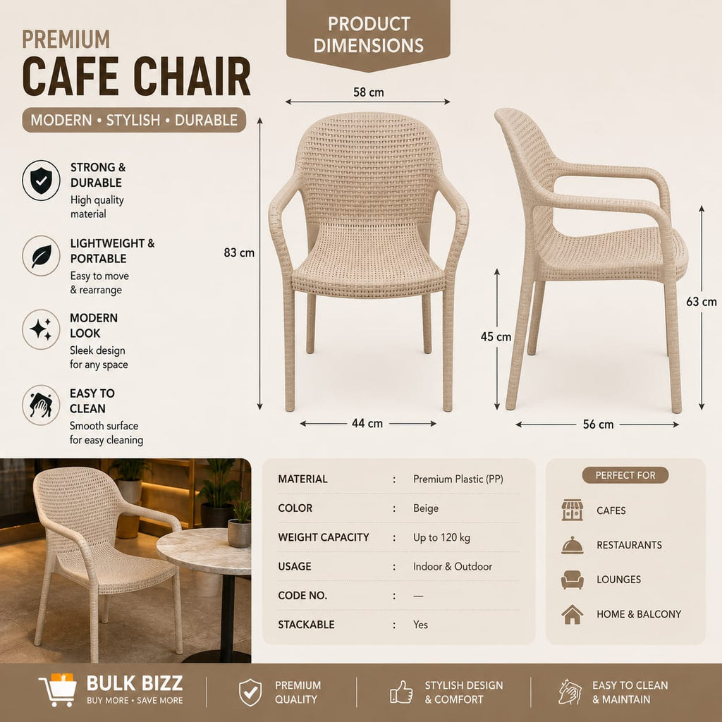 Luxury Beige Rattan-Effect Premium Plastic Armchair