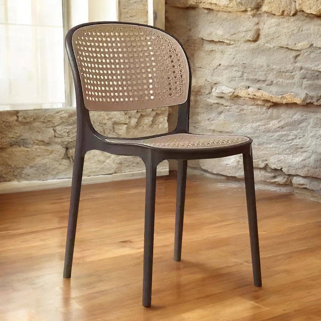 Modern Sculptural Dining Chair – Ergonomic Armchair with Mid-Century Flair, Durable Matte Polypropylene, Stackable Accent Seating for Dining Room, Patio, or Home Office – Brown
