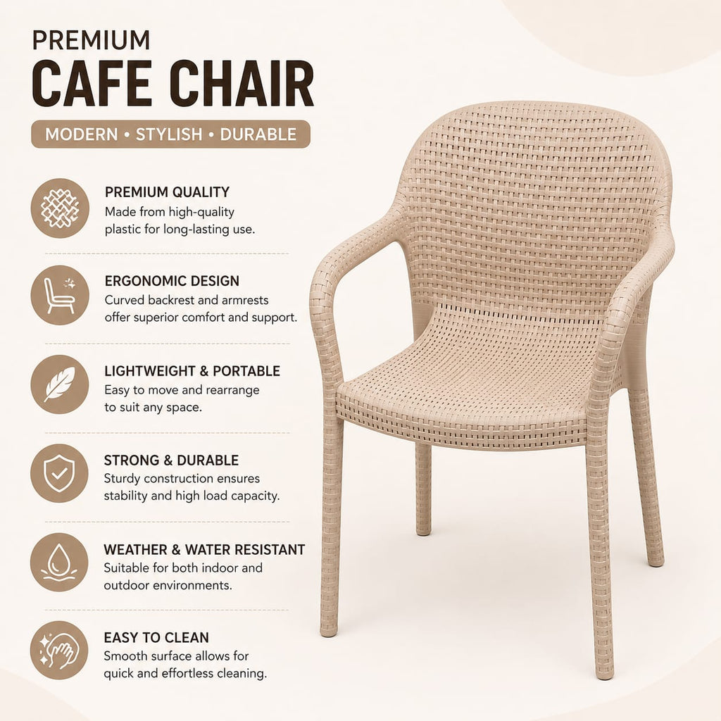 Luxury Beige Rattan-Effect Premium Plastic Armchair
