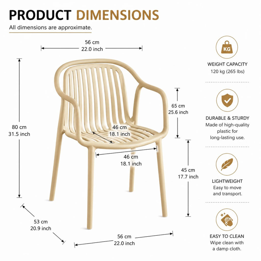 Modern Design New Stackable Polypropylene Outdoor Garden Dining Chair Armrest Kitchen School and Home Furniture Use