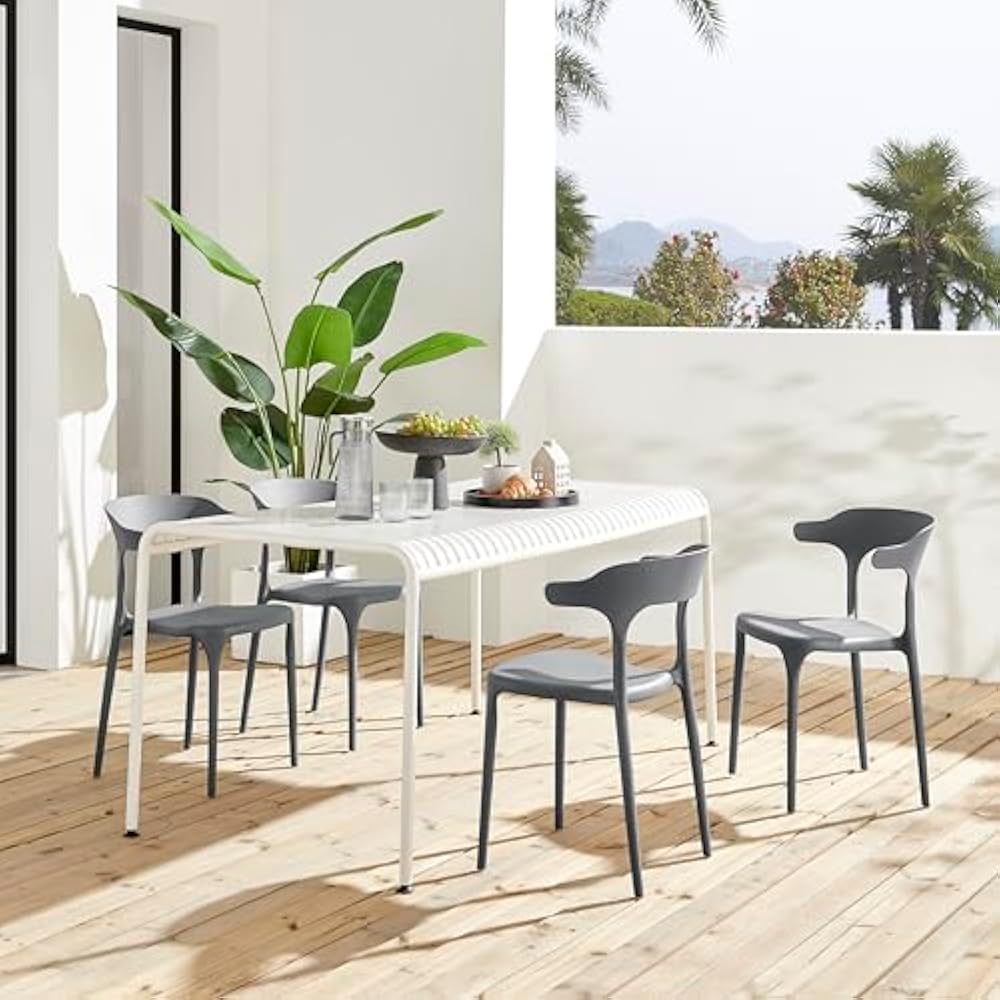 Modern Grey Plastic Chair with Armrest – Minimalist Ergonomic Dining Chair, Lightweight Durable Seating for Home, Office, Cafe & Balcony