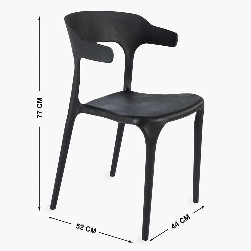 Modern Black Plastic Chair with Armrest – Minimalist Ergonomic Dining Chair, Lightweight Durable Seating for Home, Office, Cafe & Balcony