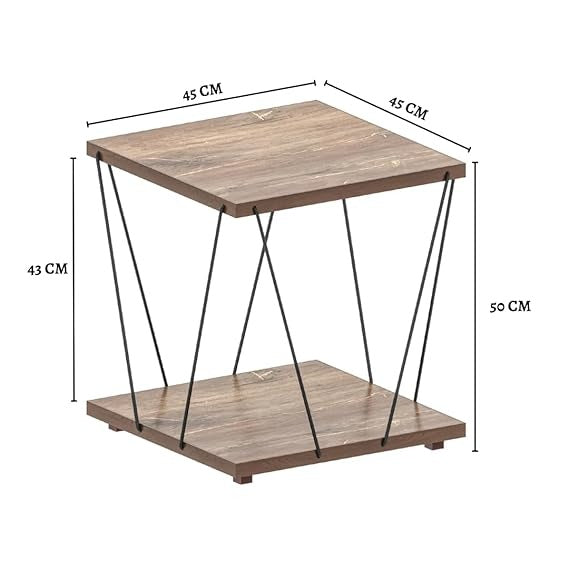 Modern End Table with Premium Laminate Finish| Triple Layer Engineered Board| Powder-Coated Wire Frame| Compact Side Table for Living Room| Bedroom Office & Balcony| (Wire END Table)