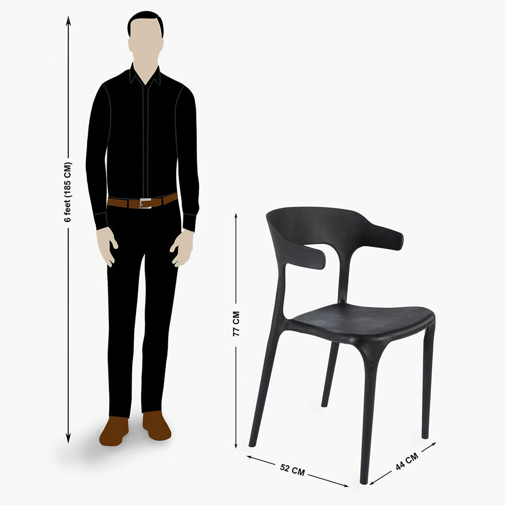 Modern Black Plastic Chair with Armrest – Minimalist Ergonomic Dining Chair, Lightweight Durable Seating for Home, Office, Cafe & Balcony