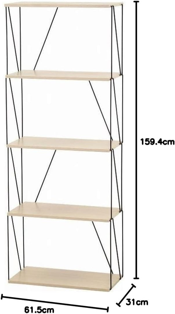 Modern 5-Tier Wooden & Metal Storage Rack | Multi-Purpose Display Shelf for Living Room, Kitchen & Bedroom