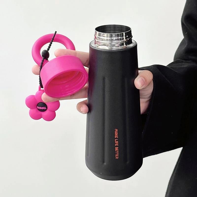 Loop Water Bottle With Leak-Proof Lid and Flower Keychain|450ML Coffee and Juice Carry Bottle For Girls and Kids|School, Office and Travel Carry Drink Tumble