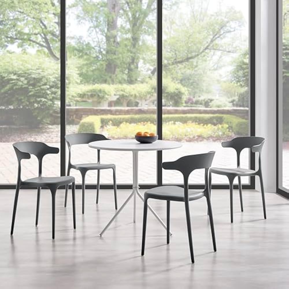 Modern Grey Plastic Chair with Armrest – Minimalist Ergonomic Dining Chair, Lightweight Durable Seating for Home, Office, Cafe & Balcony