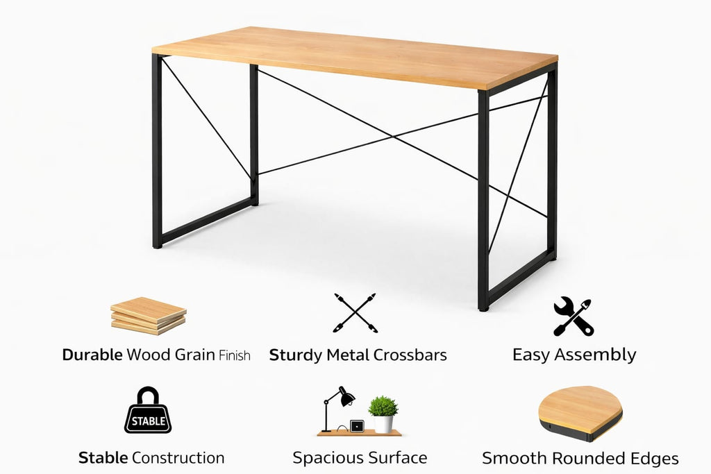 Portable Wood Computer Desk | Foldable Modern Writing | Multipurpose Study Table Best for Home, School, Office Work & More