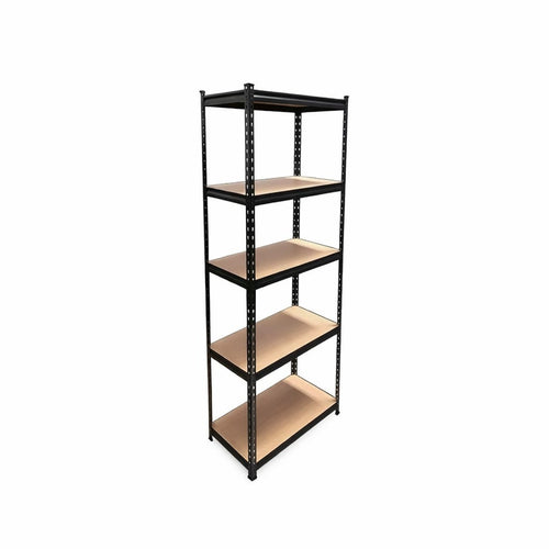 Tall size boltless rack Non laminated| 5-tier metal storage rack| Heavy duty steel shelving unit black mdf shelves.