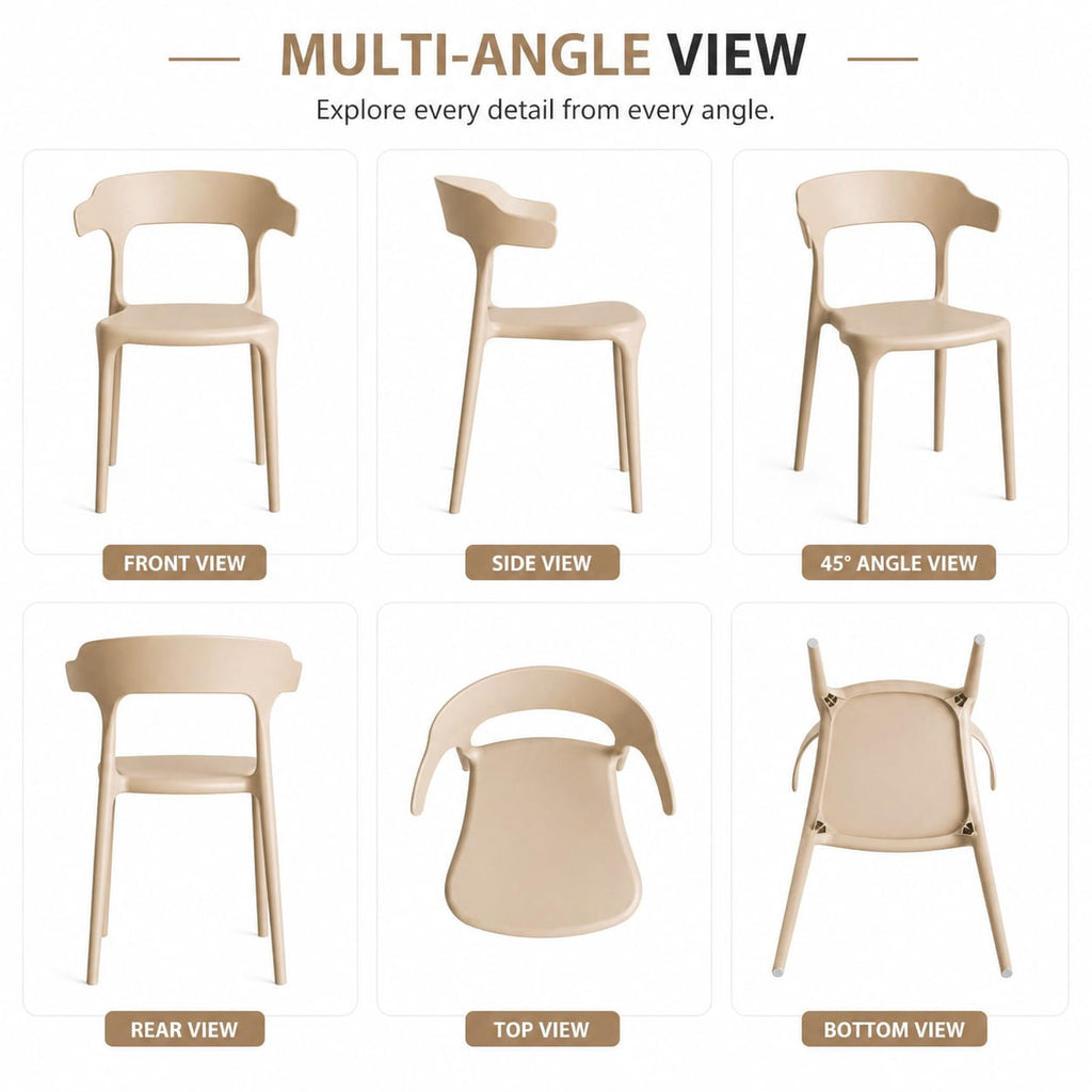Modern Minimalist Molded Dining Chair – Ergonomic Open-Back Armchair with Sculptural Silhouette, Durable Matte Polypropylene, Stackable Accent Seating for Dining Room, Patio, and Cafe – Sandal