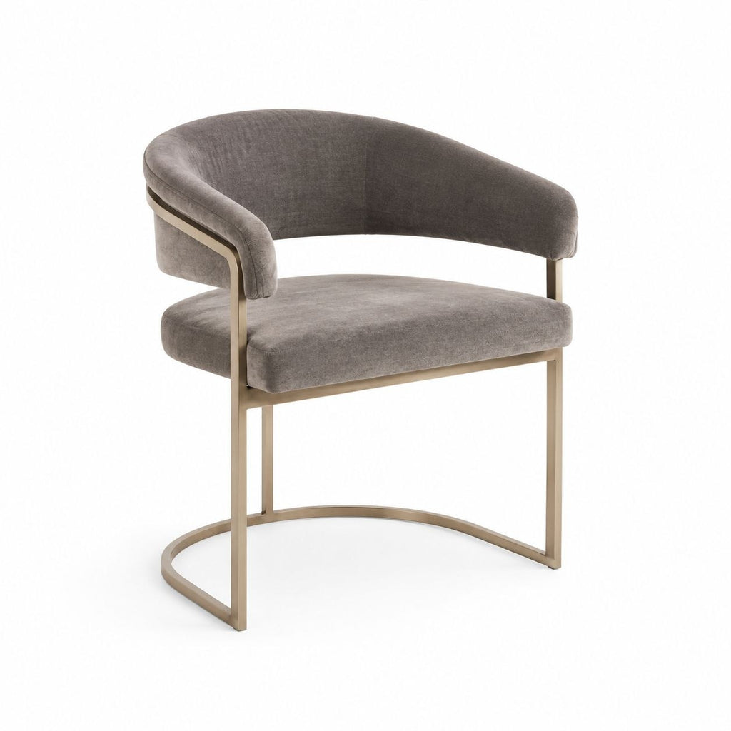 Luxury Velvet Accent Chair with Curved Backrest – Grey Upholstered Chair with Gold Metal Frame
