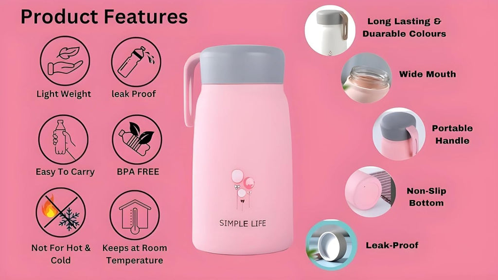Water Bottle with Handle & Lid – Leakproof for Hot & Cold Drinks, Portable Travel Thermos for Office, School & Outdoor Use