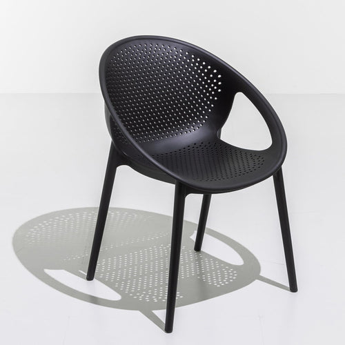 Modern Black Perforated Plastic Dining Chair – Contemporary Indoor & Outdoor Armchair with Ventilated Design