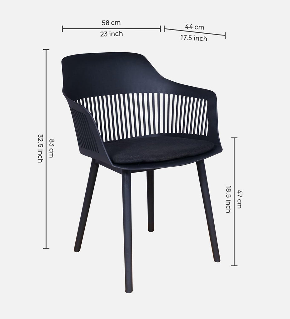 Modern Black Plastic Arm Dining Chair with Breathable Backrest and Durable Legs, Stylish Café and Restaurant Seating for Home or Balcony