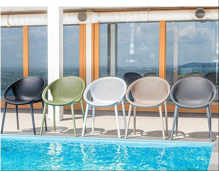 Modern Black Perforated Plastic Dining Chair – Contemporary Indoor & Outdoor Armchair with Ventilated Design