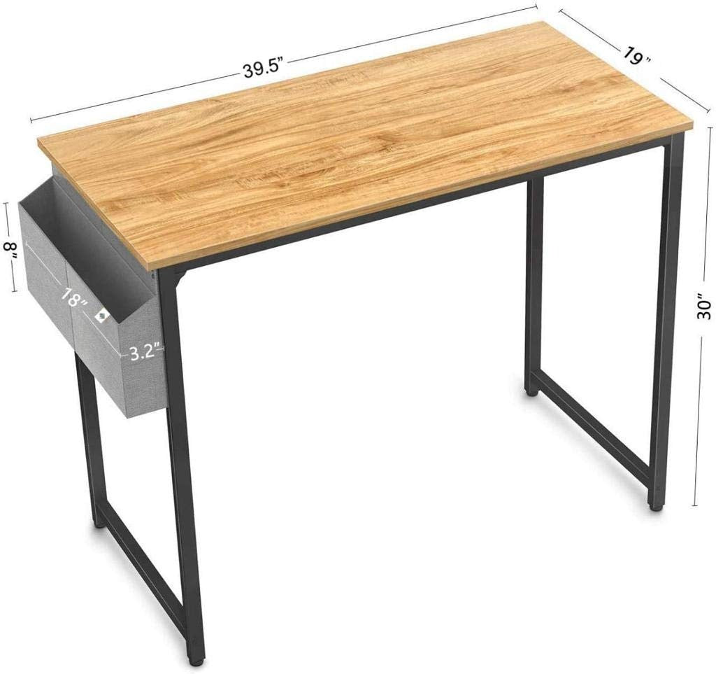 Computer Desk Study Writing Table with 2 Hooks for Home Office, Modern Simple Style PC Desk, Black Metal Frame Laptop Table with Storage Bag
