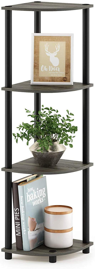 4 Tier Corner Standing Wall Shelf Display Rack Furniture Turn-N-Tube End Table Display Rack, Hallway, Living Room, Metal, Easy Assembly, Space Saving, Industrial