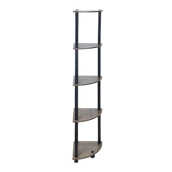 Multipurpose Corner rack| Shelving Unit Turn-N-Tube End Table Corner Display Rack Hallway| Living Room| Metal| Easy Assembly| Space Saving | Industrial Wood (Corner-5)