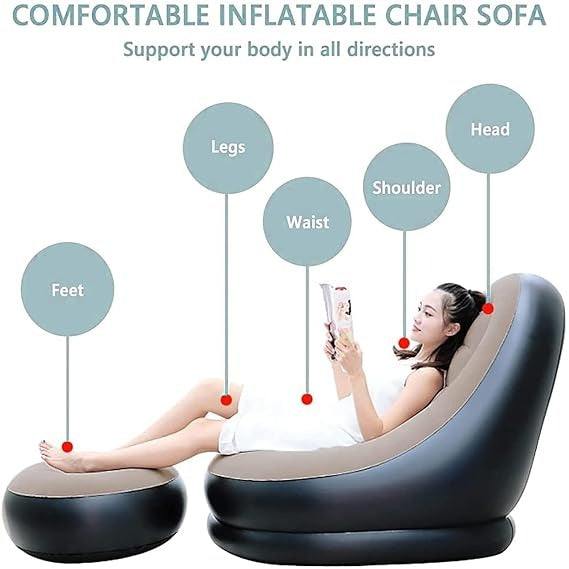 Inflatable Sofa with Household Air Pump, Couch Chair with Footstool for Indoor-outdoor in Livingroom,Bedroom,Readingroom