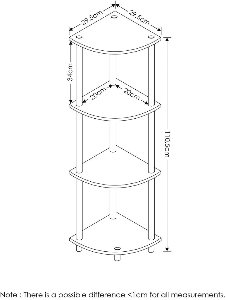 4 Tier Corner Standing Wall Shelf Display Rack Furniture Turn-N-Tube End Table Display Rack, Hallway, Living Room, Metal, Easy Assembly, Space Saving, Industrial