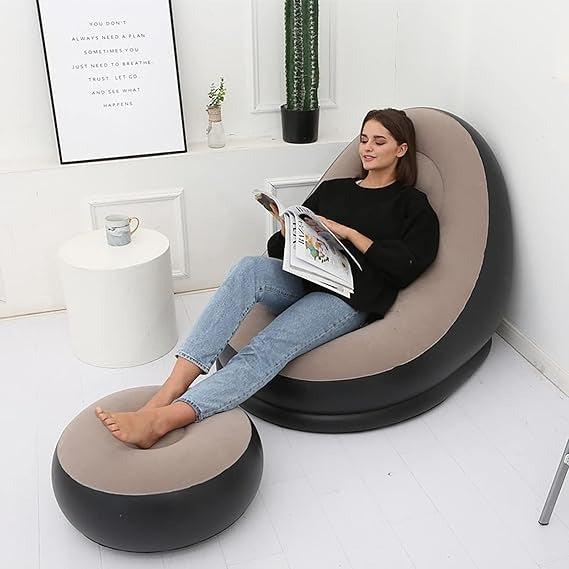 Inflatable Sofa with Household Air Pump, Couch Chair with Footstool for Indoor-outdoor in Livingroom,Bedroom,Readingroom