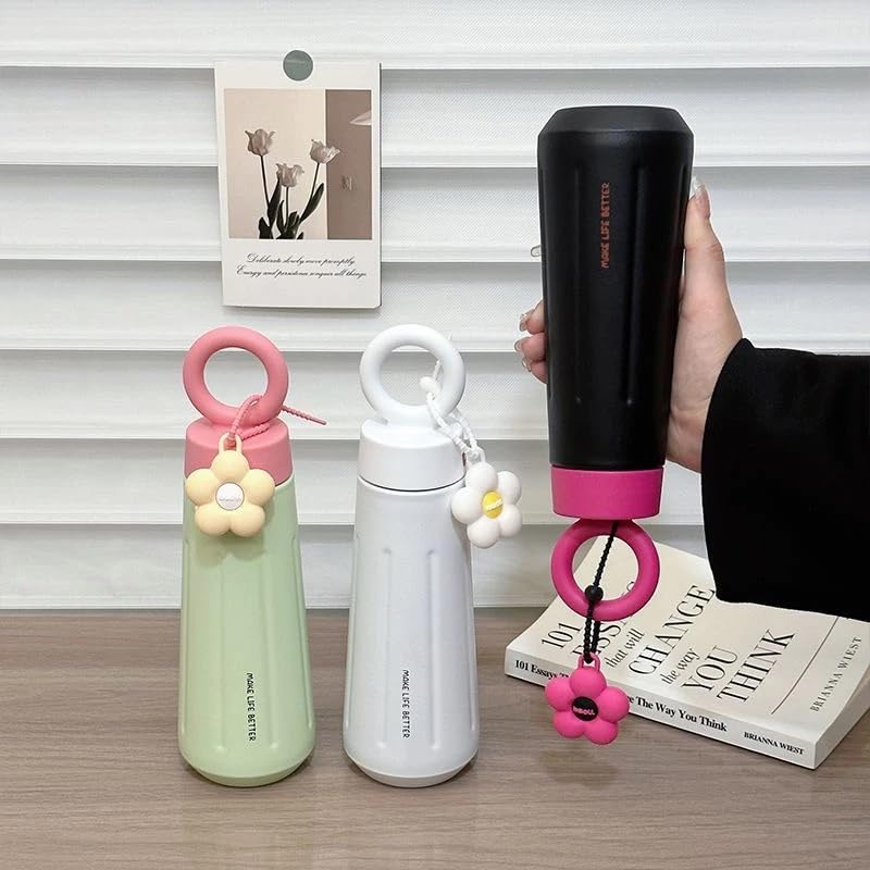 Loop Water Bottle With Leak-Proof Lid and Flower Keychain|450ML Coffee and Juice Carry Bottle For Girls and Kids|School, Office and Travel Carry Drink Tumble